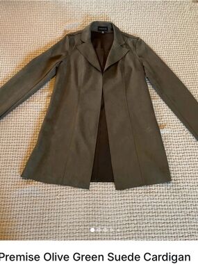 Premise Olive Green Suede Longline Cardigan Jacket